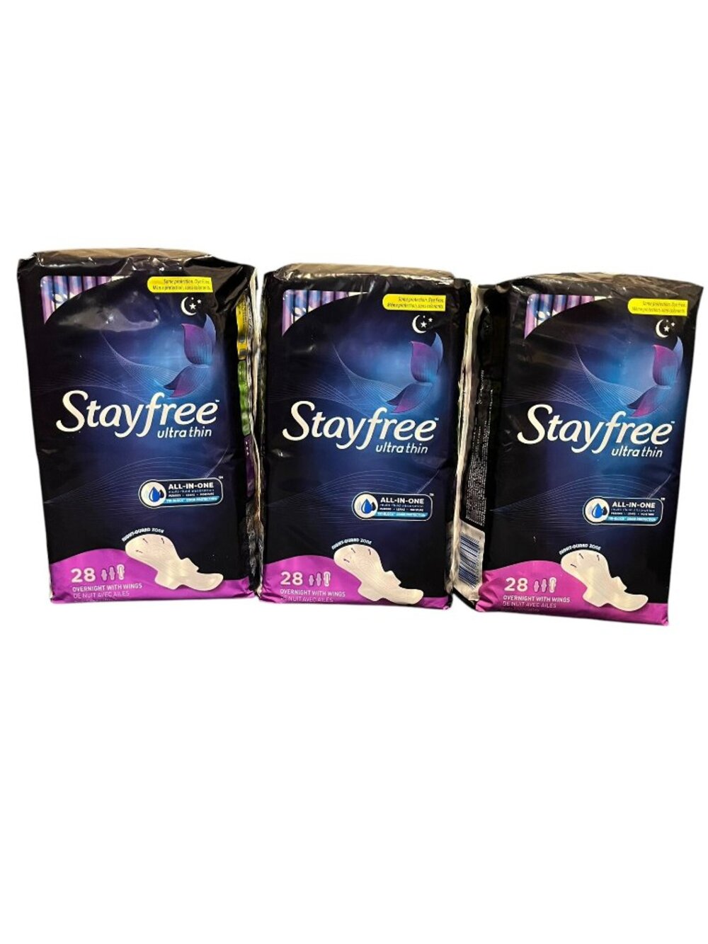 Lot of 3 Stayfree Ultra Thin Overnight Pads with Wings 28 Count each New